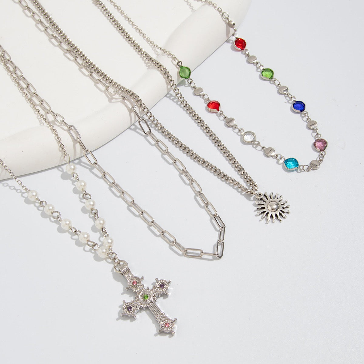 Cross necklace for both men and women, high-end hip-hop fashion sun pendant crystal choker jewelry,Necklace set