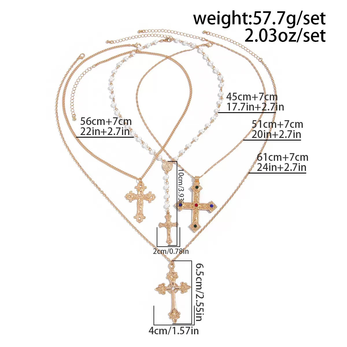 Cross pendant necklace for both men and women, trendy hip-hop, unique, pearl spliced choker chain, necklace set