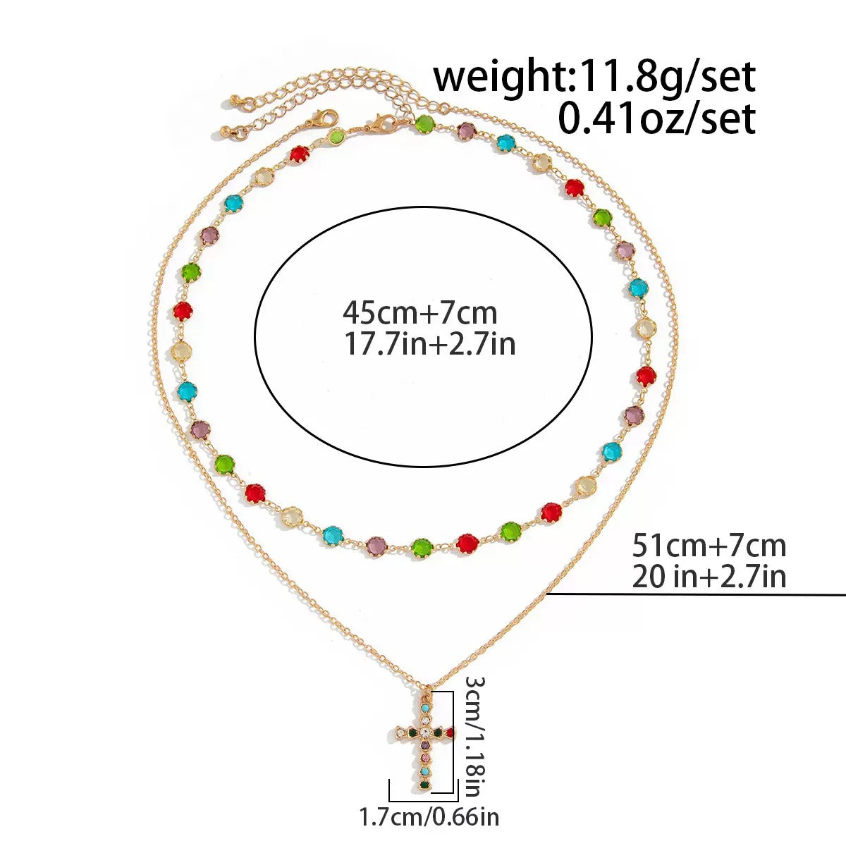 Crystal cross pendant necklace for both men and women, vintage and high-end feeling, stackable collar chain set.