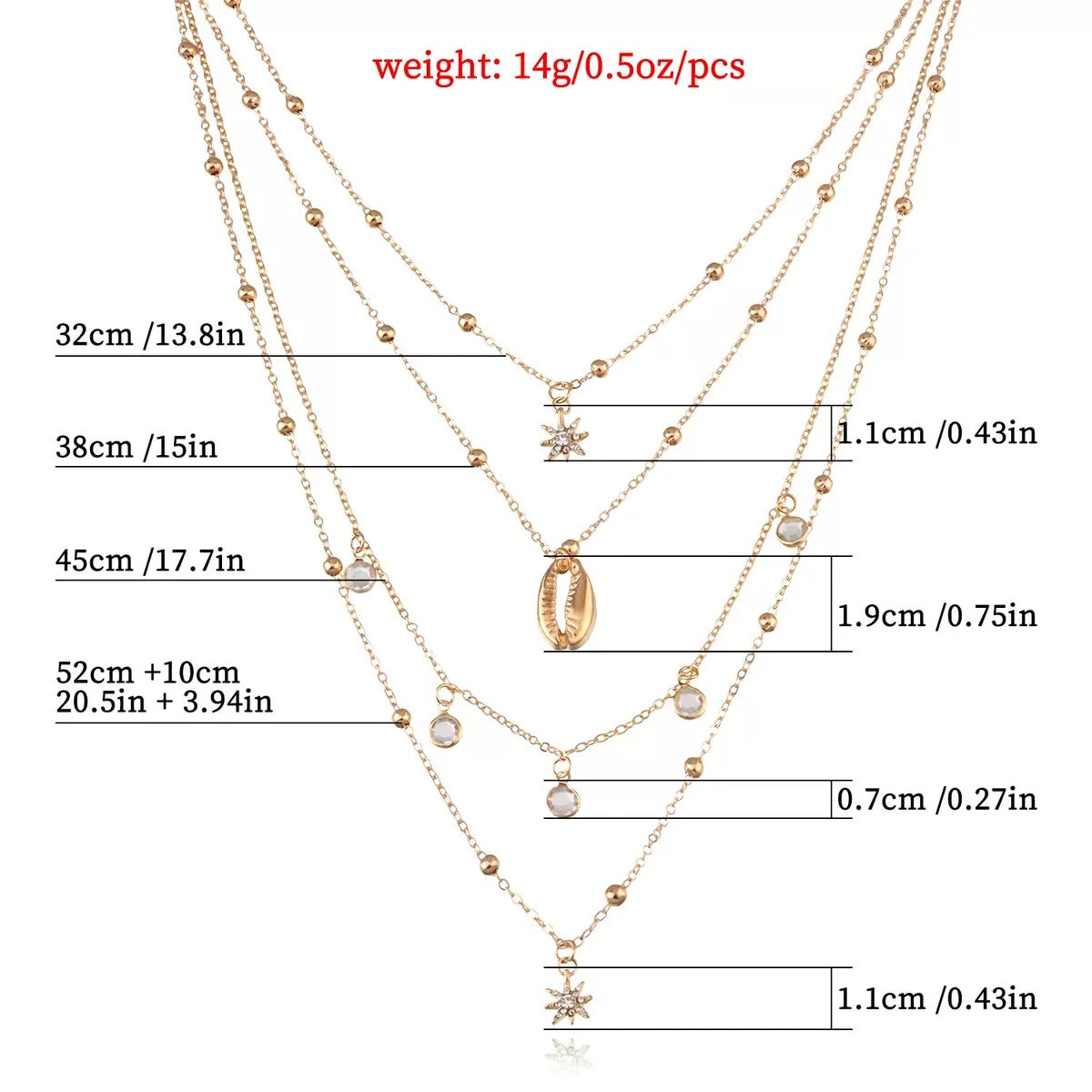 Ladies' full diamond six-pointed star pendant necklace, multi-layer hip-hop retro rhinestone and shell choker.