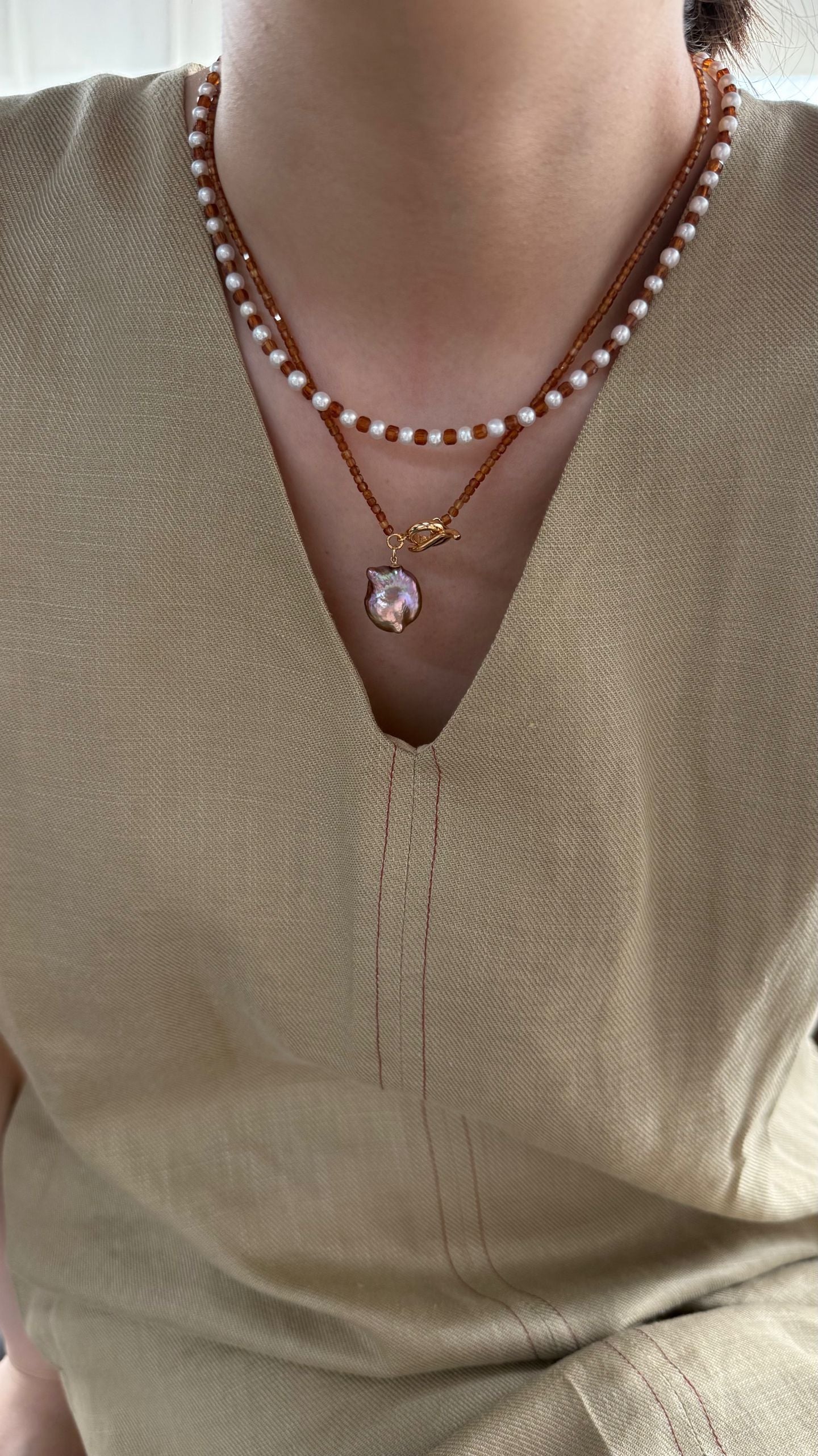 Natural freshwater pearl pomegranate colorful small Baroque pearl necklace l adjustable silver gold-plated 18K gold