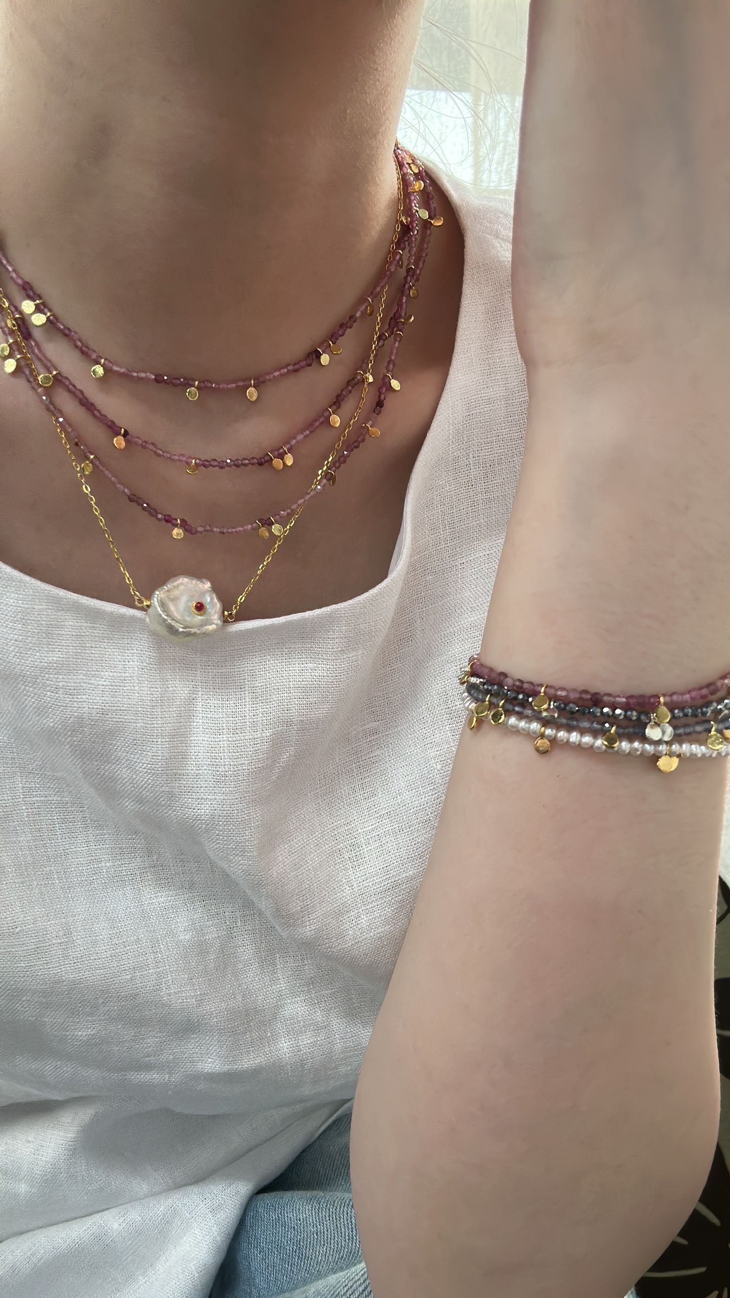 Natural freshwater pearl gold piece pearl bracelet for girls, Mother's Day gift, handmade pearl bracelet