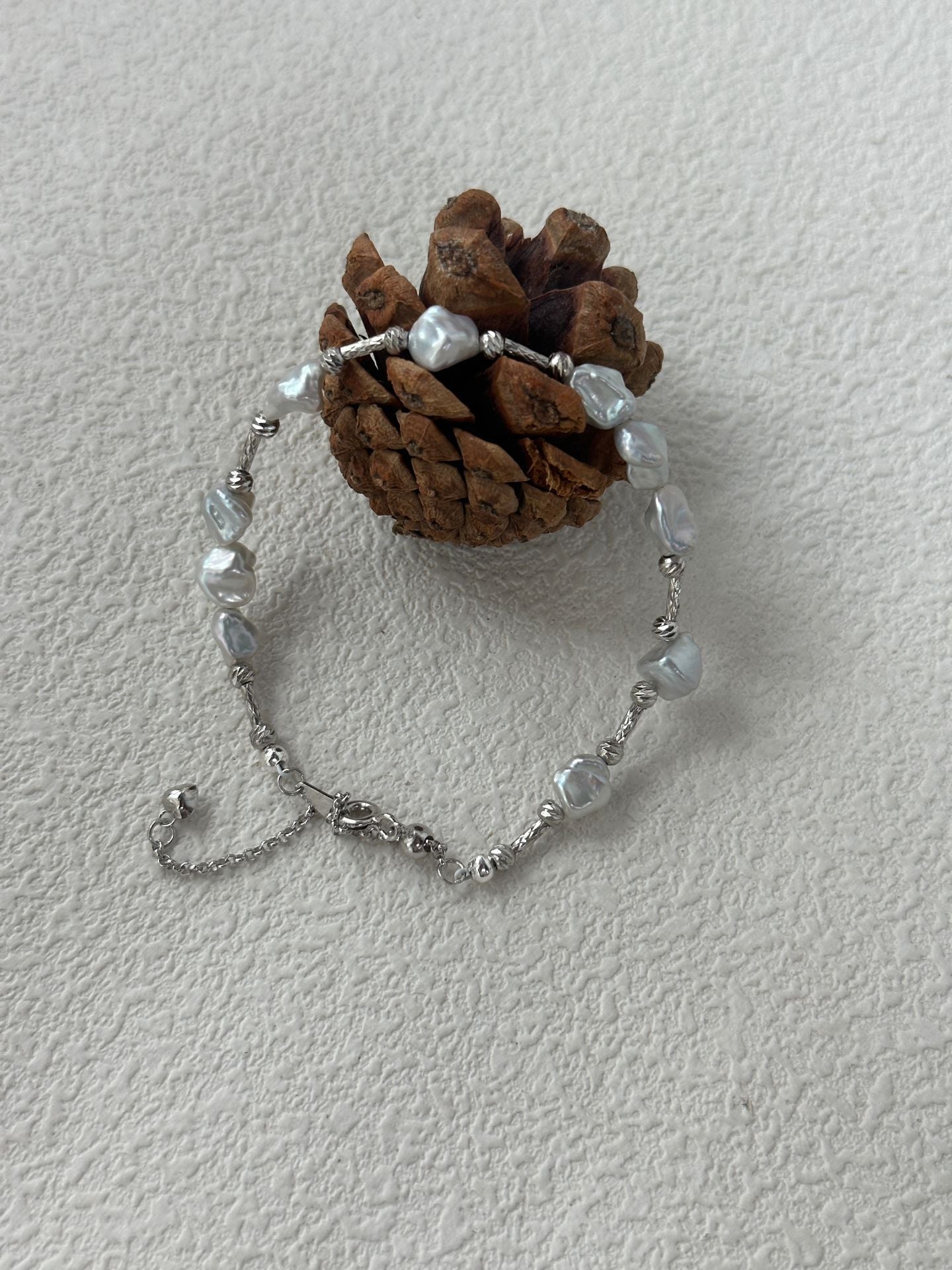 Natural freshwater pearl Baroque pearl mixed with crushed silver bracelet for girls, Mother's Day gift pearl handmade