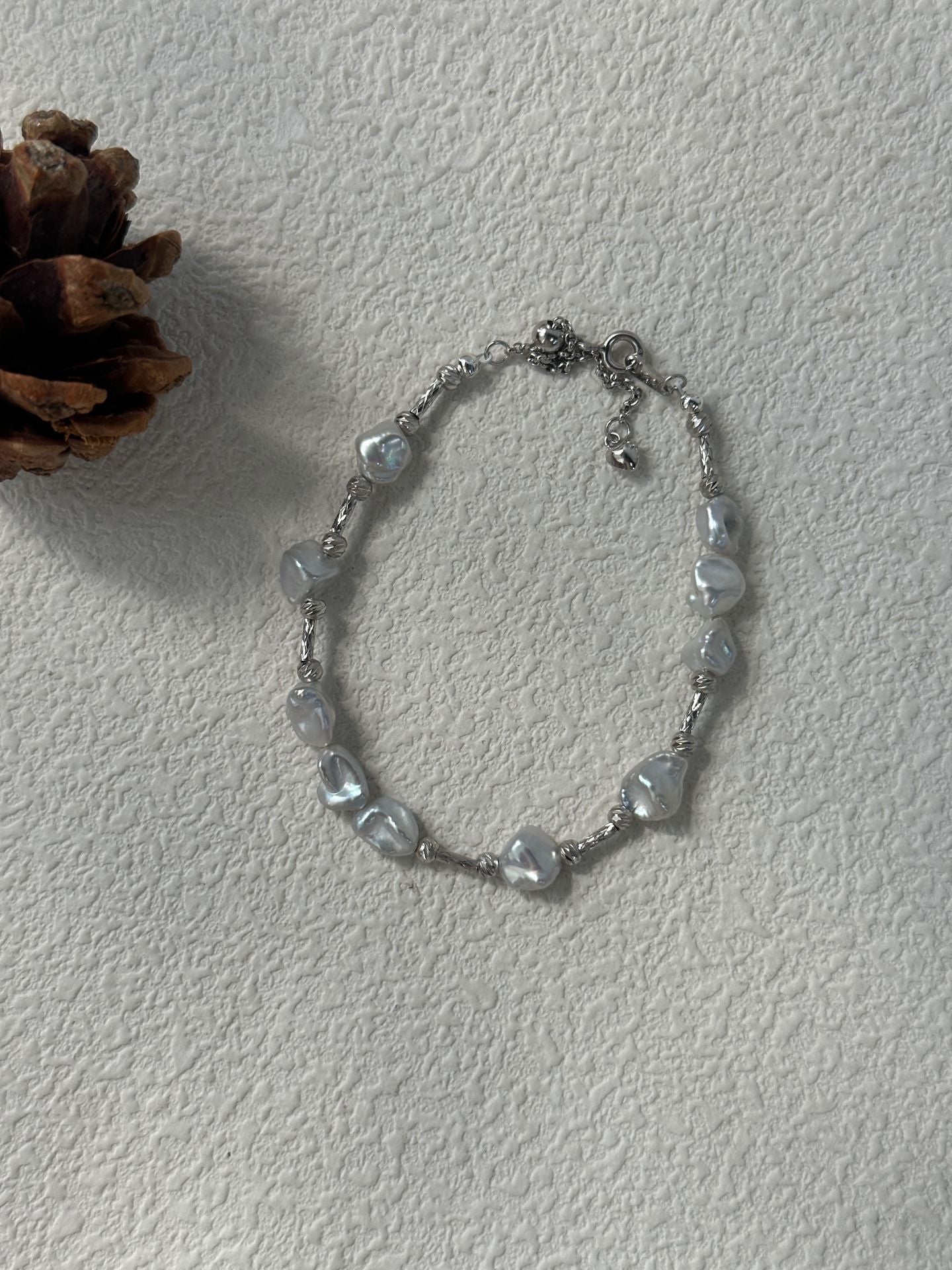 Natural freshwater pearl Baroque pearl mixed with crushed silver bracelet for girls, Mother's Day gift pearl handmade
