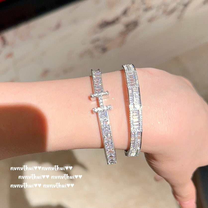 Crisp letter gemstone bracelet, 18K gold-plated jewelry, zirconia bamboo node-shaped sparkling diamond bracelet, adjustable opening.