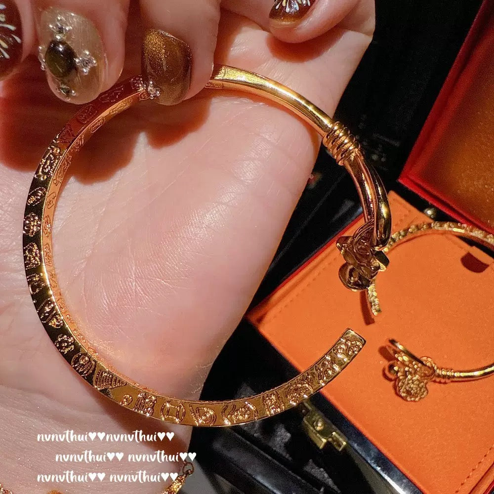 Ancient-style golden filigree, auspicious cloud-shaped jade and carnelian bracelet, new Chinese style, bell-shaped gourd entwined bracelet.