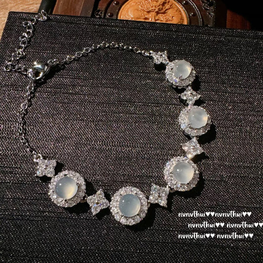Myanmar water foam jade sunflower egg-shaped gemstone bracelet, Nuo Bing variety chalcedony egg-shaped zircon bracelet