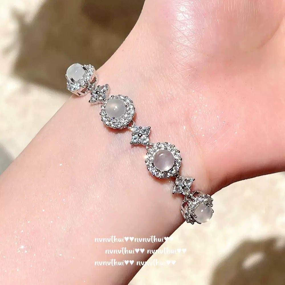 Myanmar water foam jade sunflower egg-shaped gemstone bracelet, Nuo Bing variety chalcedony egg-shaped zircon bracelet