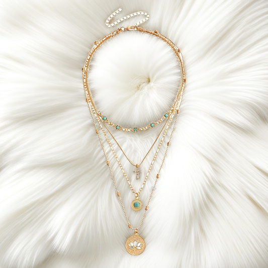 Fashionable ins multi-layer small hole chain hollow flower diamond-encrusted cross pendant necklace
