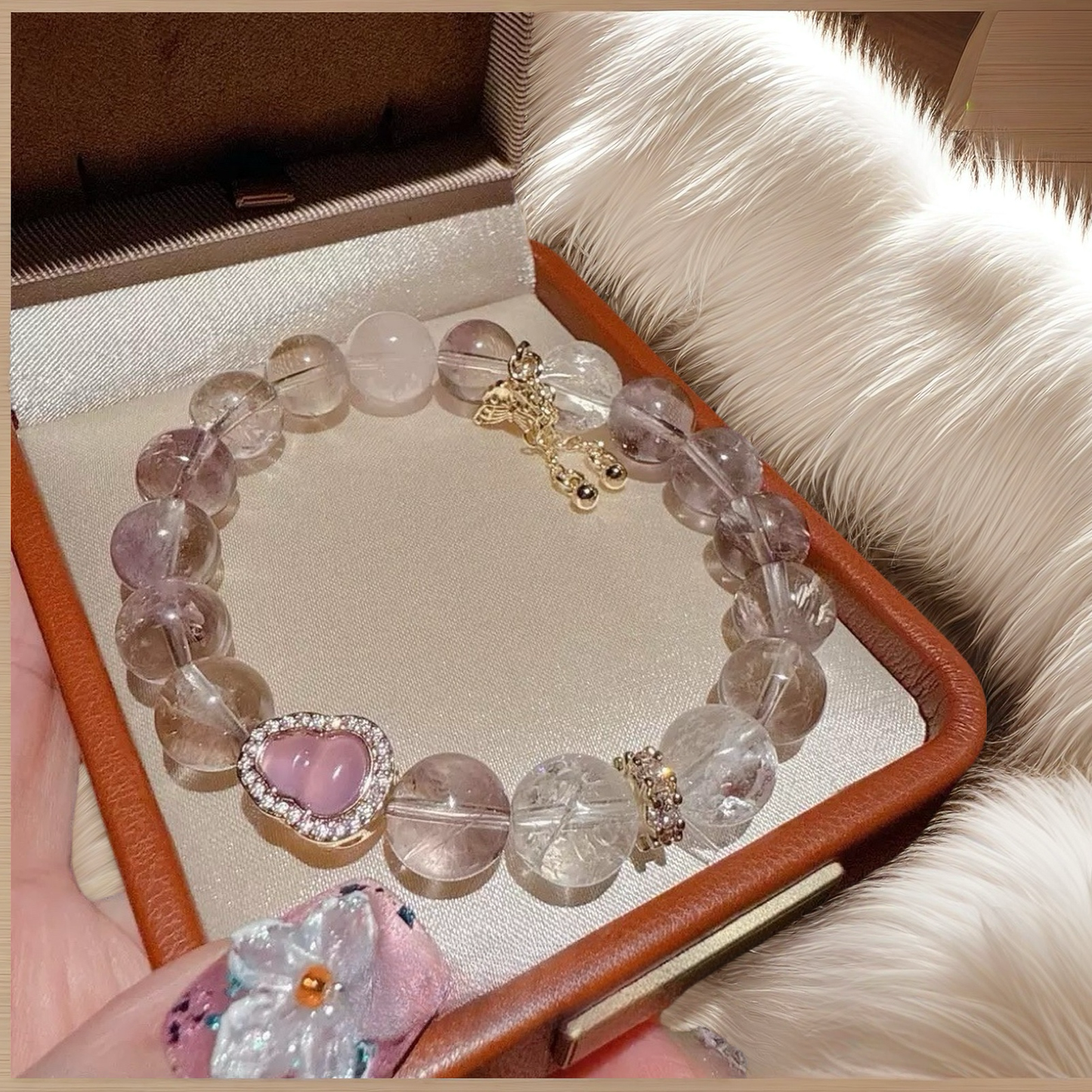 Gold Powder Family: Powdered Ace Gourd Crushed Ice Ice Crystal Bracelet, Starry Sky Natural Crystal Flower Goddess Beaded Bracelet