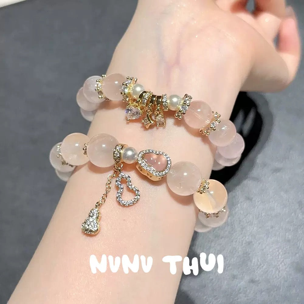 Gold Powder Family: Powdered Ace Gourd Crushed Ice Ice Crystal Bracelet, Starry Sky Natural Crystal Flower Goddess Beaded Bracelet