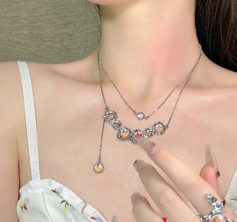 Lake Light Water Shadow Moonlight Stone Necklace Designer Plated 18K Gold Melted Grape Zircon Bracelet Glass Bead Earrings