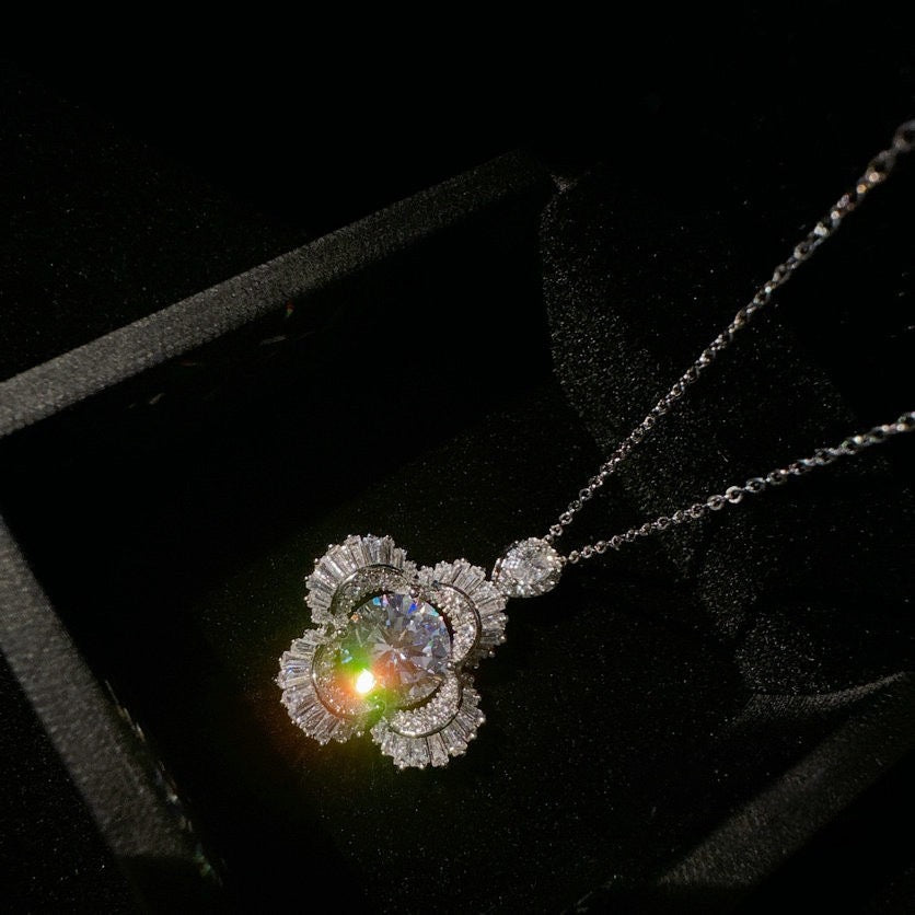 Sparkling 3-carat gemstone flower necklace, mermaid tears plated with 18K gold shimmering petals, high carbon zircon necklace