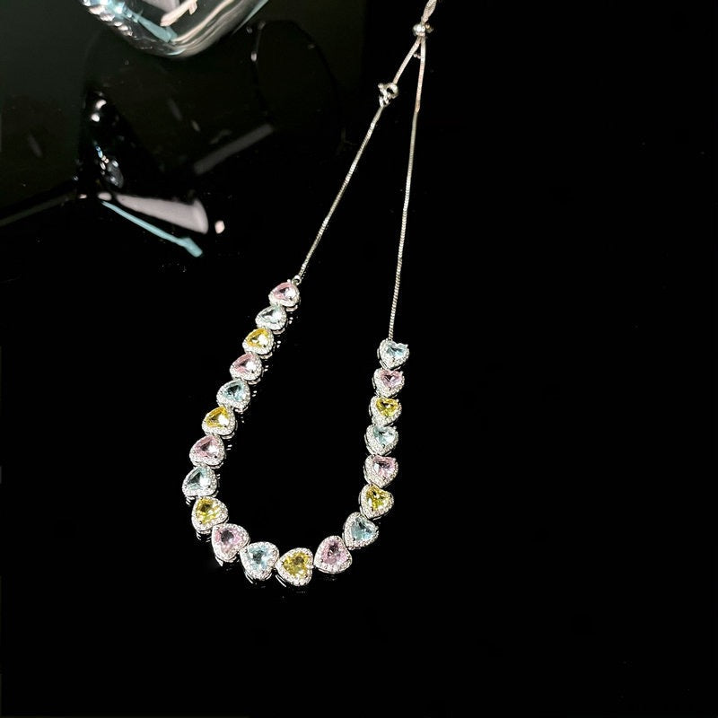 Sparkling Pink Love Gem Necklace Designer Plated 18K Gold Grape Purple Heart Zircon Wings Cat Eye Stone Necklace