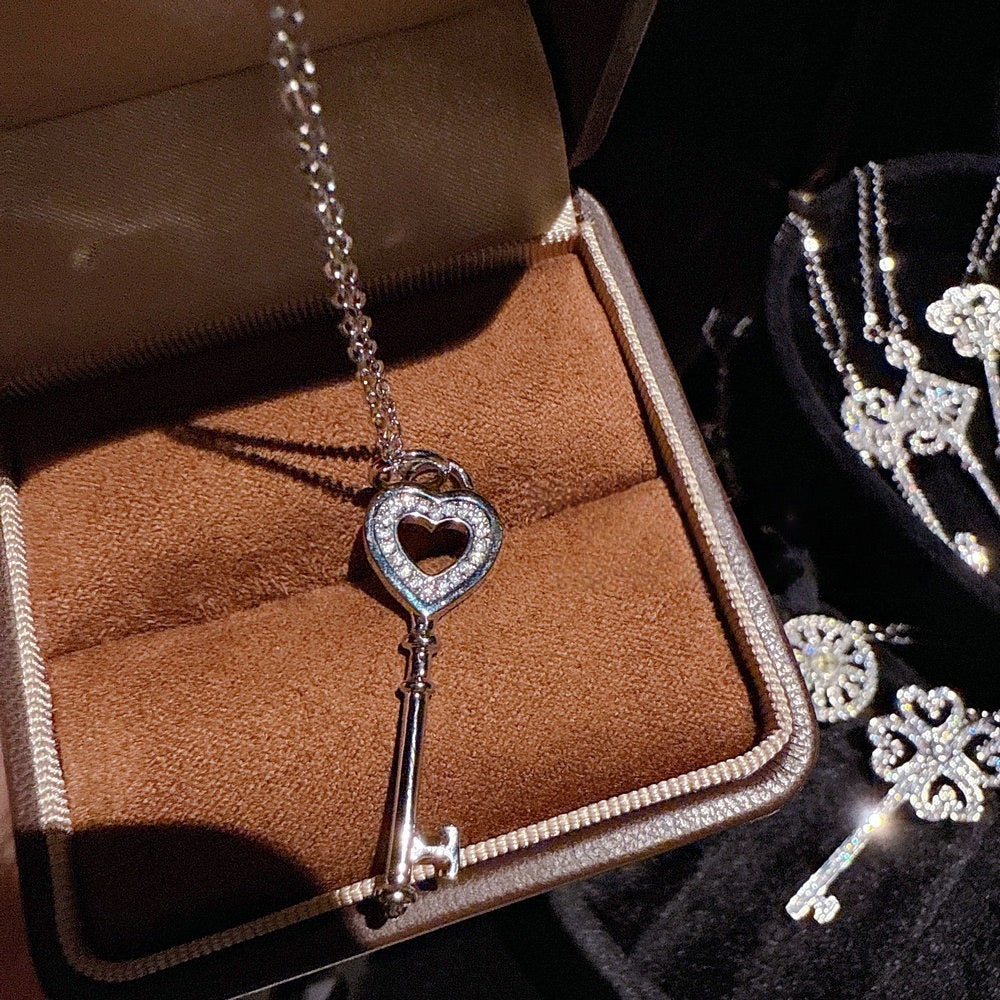 Floral Iris Key Heart shaped Gemstone Key Necklace Sunflower Sparkling Diamond Key Necklace Combination