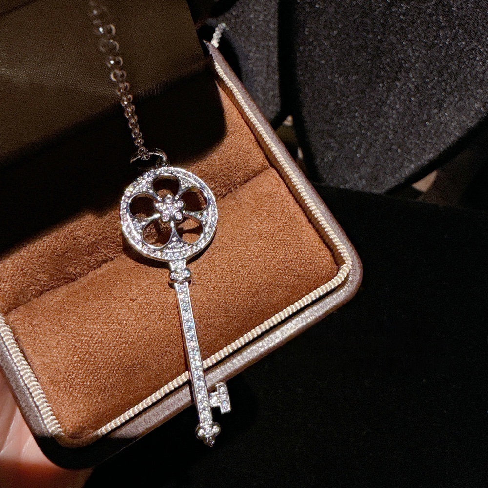 Floral Iris Key Heart shaped Gemstone Key Necklace Sunflower Sparkling Diamond Key Necklace Combination