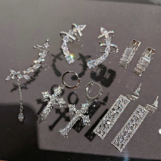 Sparkling Tear Drop Gem Eardrops Plated with 18K Gold, Wheat Ears, Tassel, Zircon Earrings, Cross, Sparkling Diamond Earrings