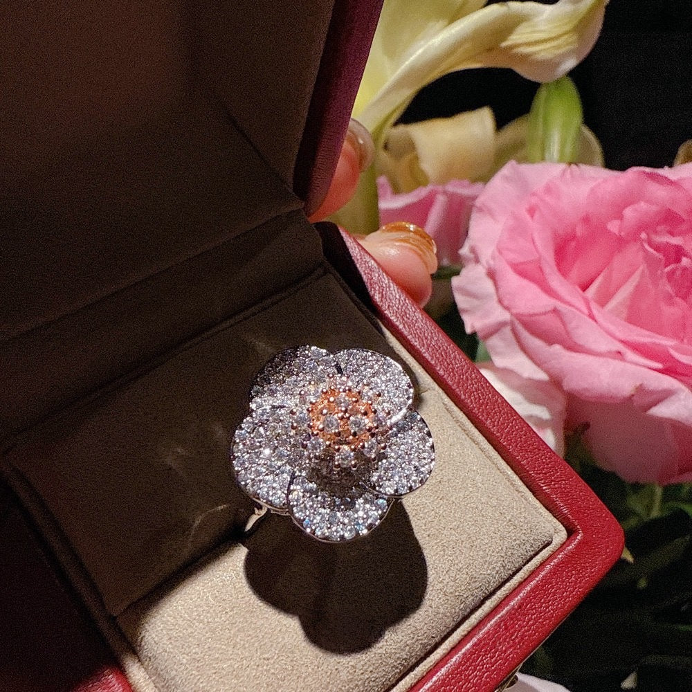 Dali Retro Camellia Gemstone Earrings, Light Luxury, High Grade Floral Beimu Zircon Bracelet Set