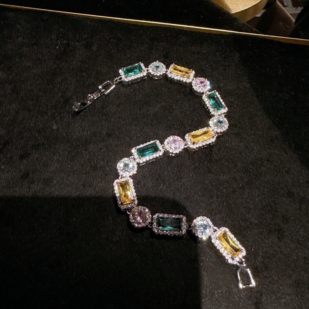 Austrian Queen Waterdrop Gemstone Bracelet Banquet High End Gold Plated Iris Zircon Bracelet Set
