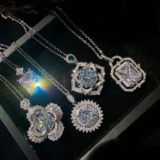 Sparkling 3-carat gemstone flower necklace, mermaid tears plated with 18K gold shimmering petals, high carbon zircon necklace