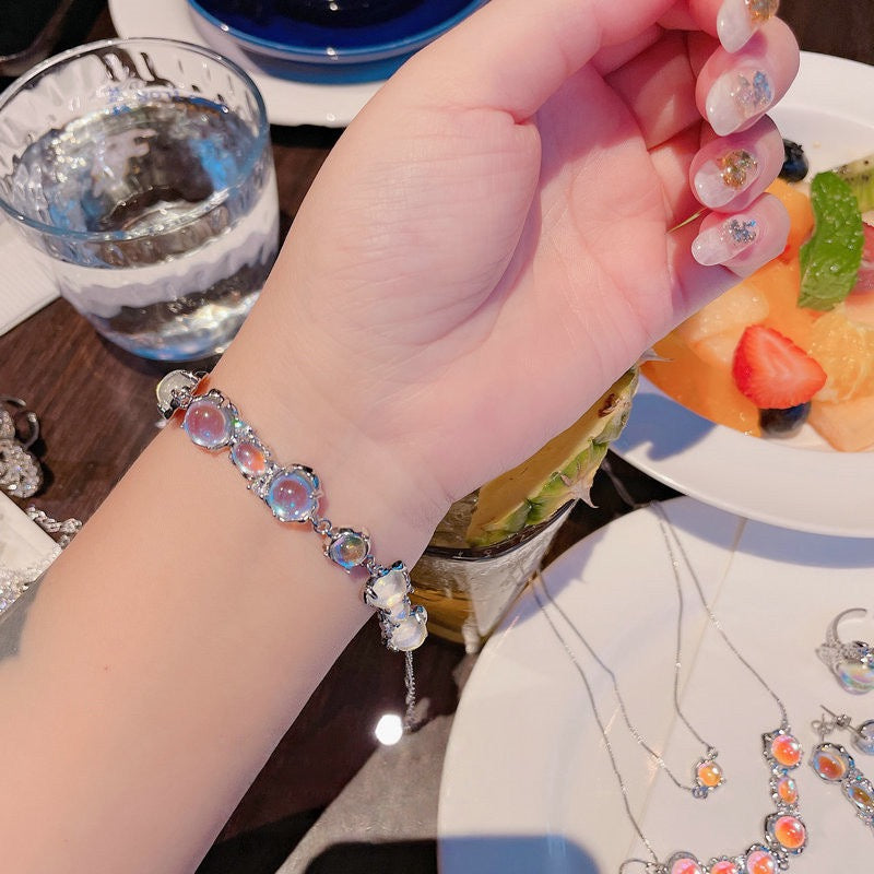 Lake Light Water Shadow Moonlight Stone Necklace Designer Plated 18K Gold Melted Grape Zircon Bracelet Glass Bead Earrings