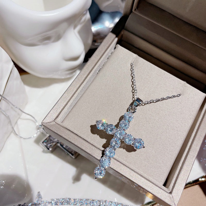 Sparkling Flowing Light Cross Gemstone Earrings Plated with 18K Gold Multi faceted Pendant, Tassel Colored Treasure Zircon Sparkling Diamond Earrings