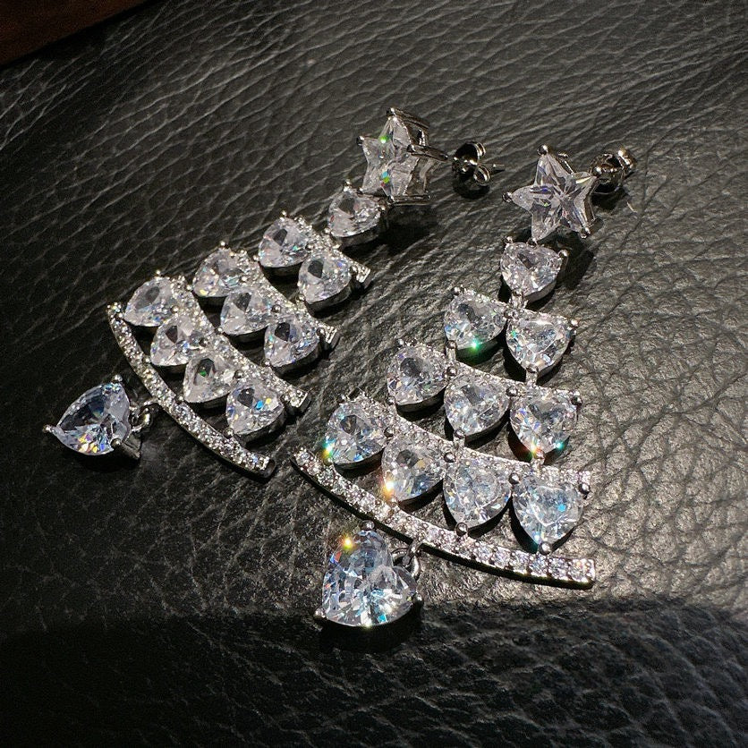 Seine River Water Drop Gem Eardrops Star River Sparkling 18K Gold Geometric Rectangular Zircon Snowflake Cutting Earrings