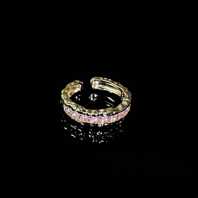 Weaving pattern carved gold snowflake gemstone ring Vintage plated 18K gold rouge powder cubic sugar zircon ring layered
