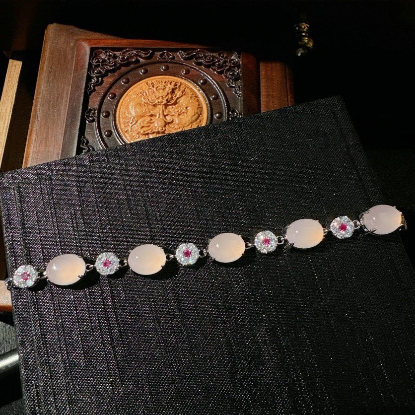Brazilian Emperor Pink Purple Jadeite Egg shaped Gemstone Necklace Water Spirit Water Spirit Plated 18K Gold Pink Jadeite Flower Bracelet