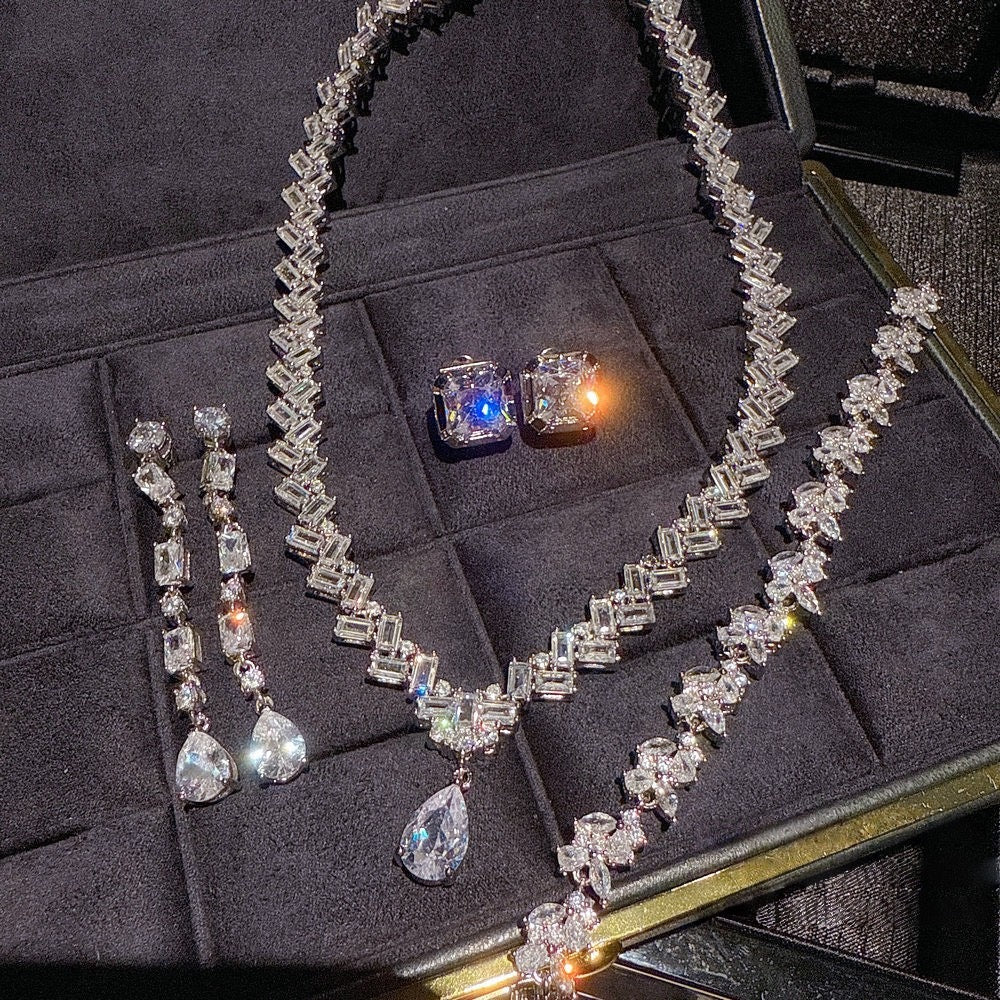 Italian vintage wheat ear water drop gemstone necklace with sparkling petals and zircon bracelet set