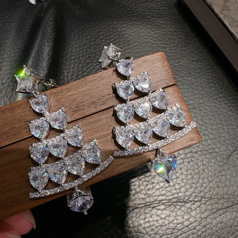 Seine River Water Drop Gem Eardrops Star River Sparkling 18K Gold Geometric Rectangular Zircon Snowflake Cutting Earrings