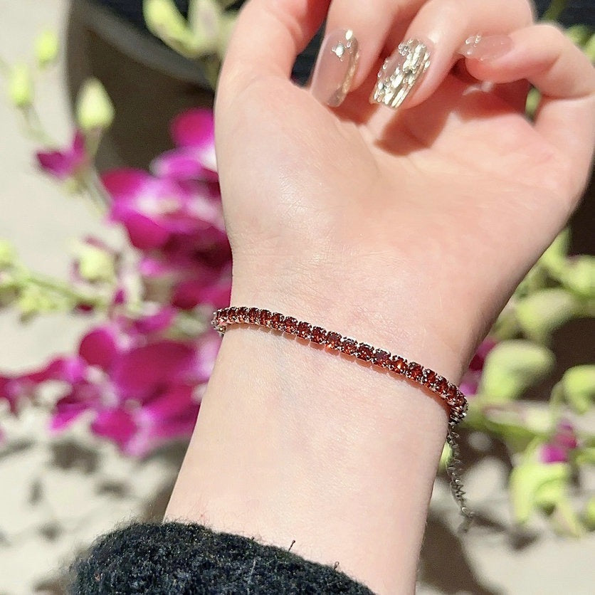 Tourmaline abacus rainbow gemstone bracelet, rich heiress plated 18K gold pomegranate red zircon bracelet, layered and worn