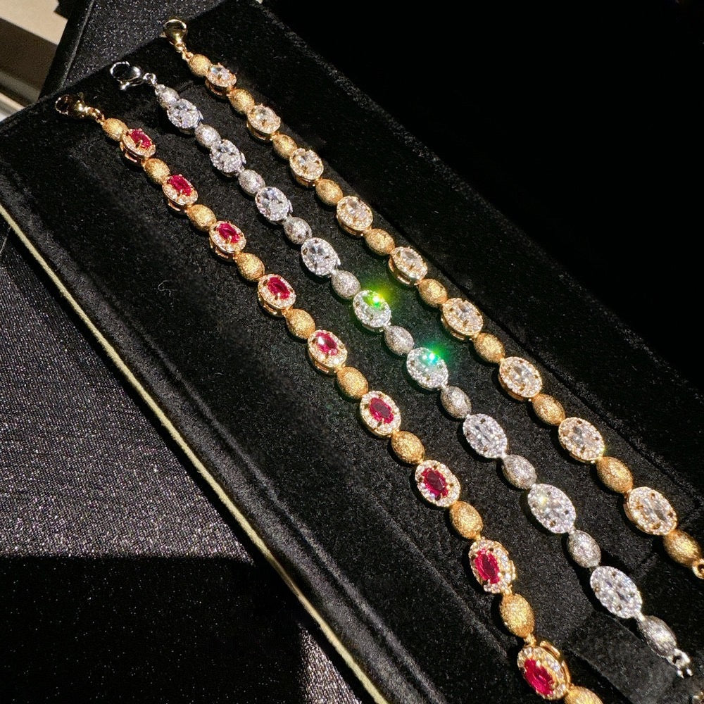 Italian vintage brushed pigeon egg gemstone bracelet Vintage plated 18K gold sunflower zircon bracelet