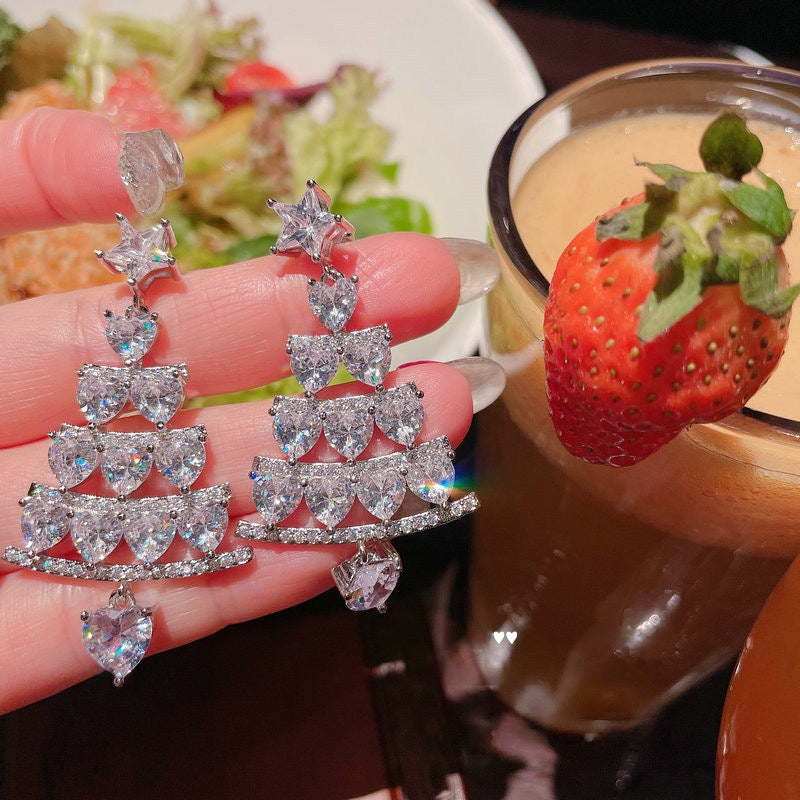 Seine River Water Drop Gem Eardrops Star River Sparkling 18K Gold Geometric Rectangular Zircon Snowflake Cutting Earrings