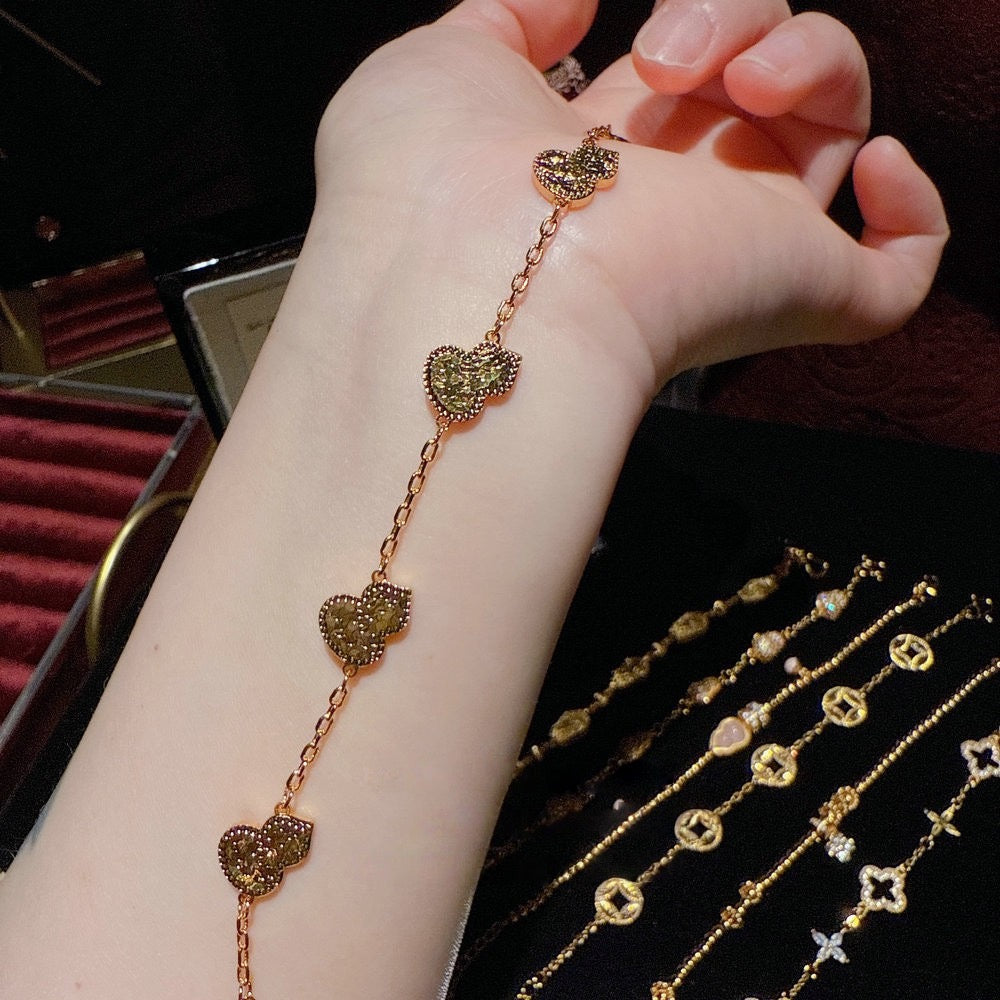 Ancient style filigree, mother of pearl, dotted diamond, gourd, fortune bracelet, new Chinese style palace filigree, green jadeite bracelet set