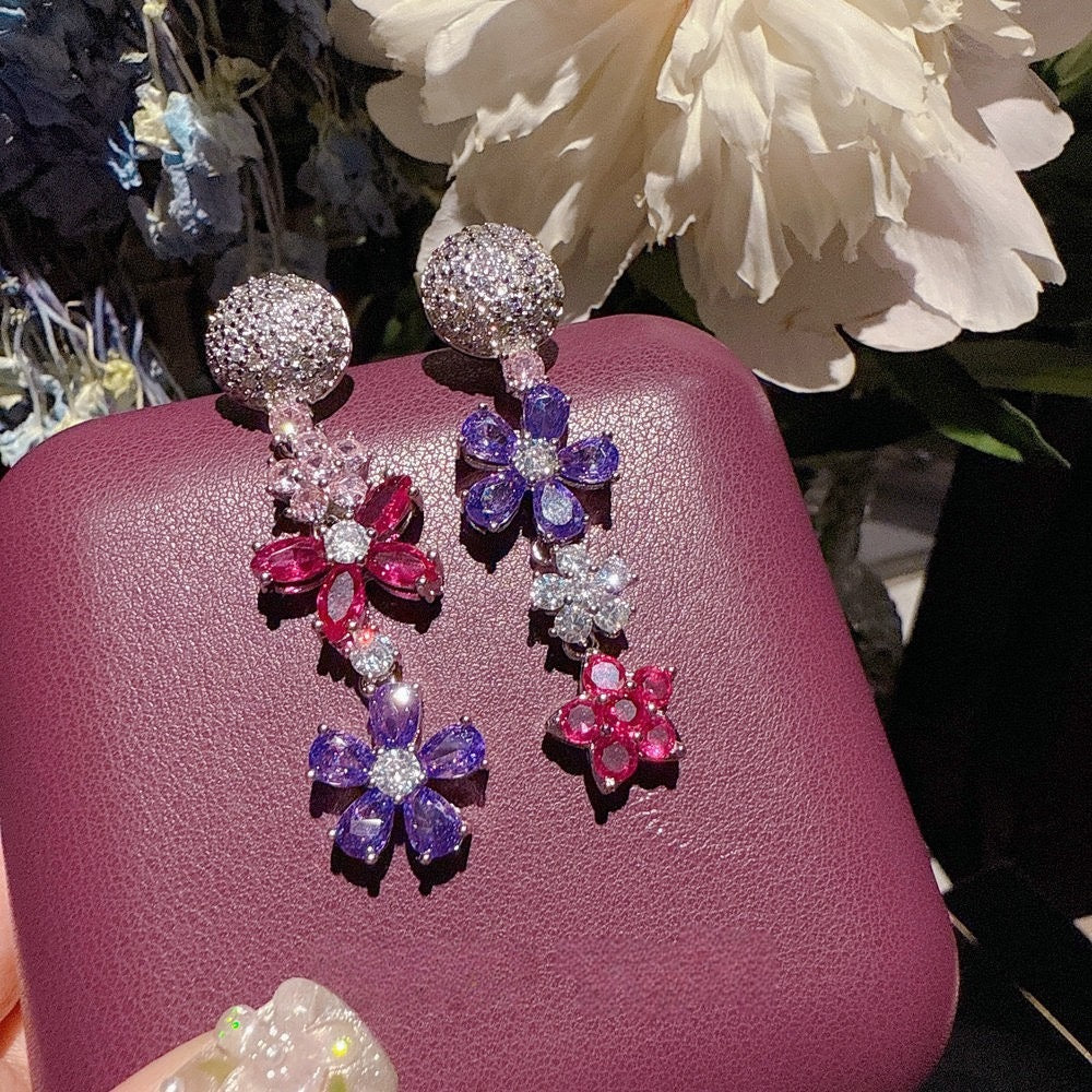 Midsummer Night's Dream Purple Flower Gemstone Necklace Light Luxury Premium Iris Purple Flower Zircon Bracelet