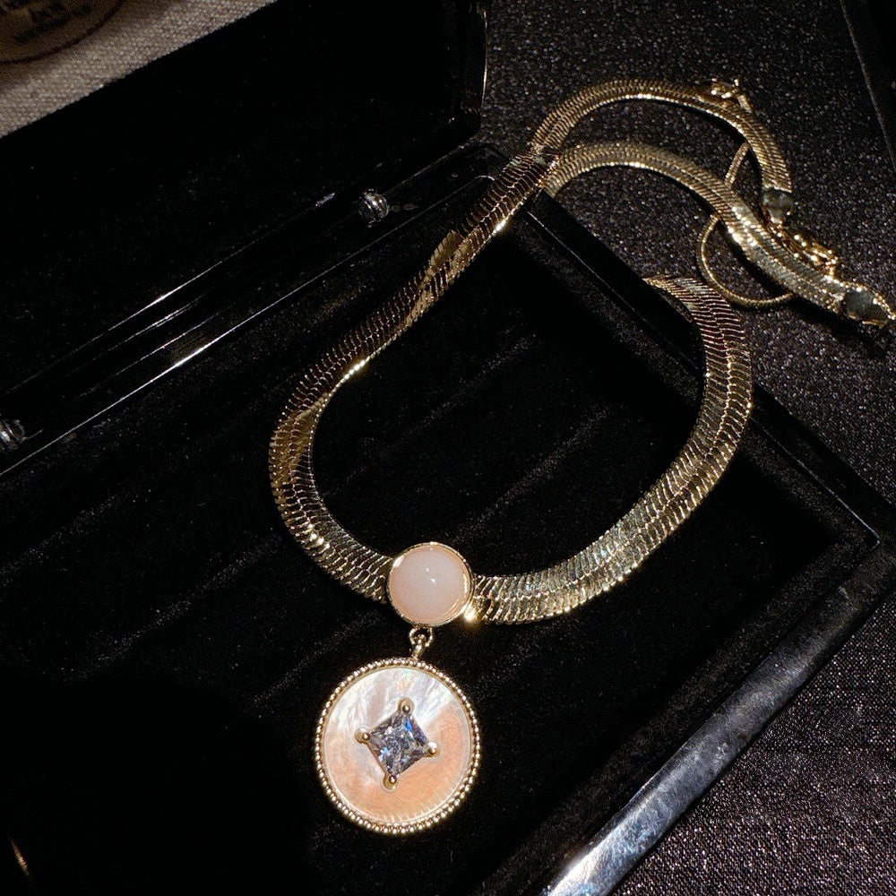 Sunset Melted Gold Beimu Copper Coin Gemstone Necklace Sparkling 18K Gold Plated Copper Coin Zircon Earrings