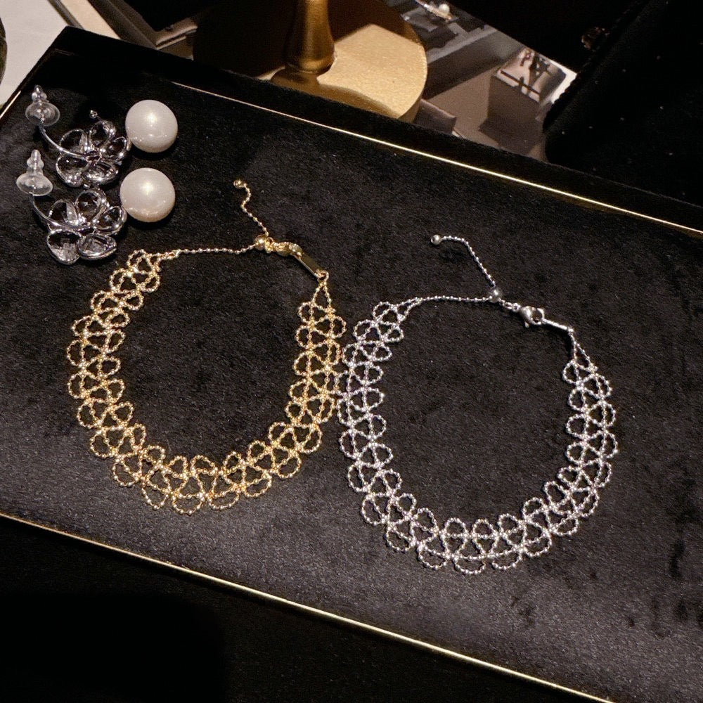 Vintage court lace gold wood ear bracelet with Italian craftsmanship, high-end feel, satin lace bracelet