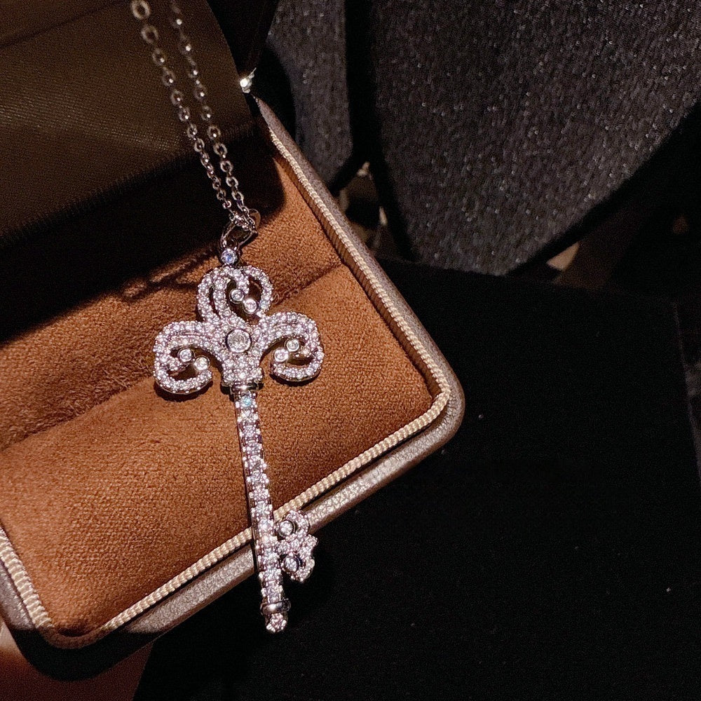 Floral Iris Key Heart shaped Gemstone Key Necklace Sunflower Sparkling Diamond Key Necklace Combination