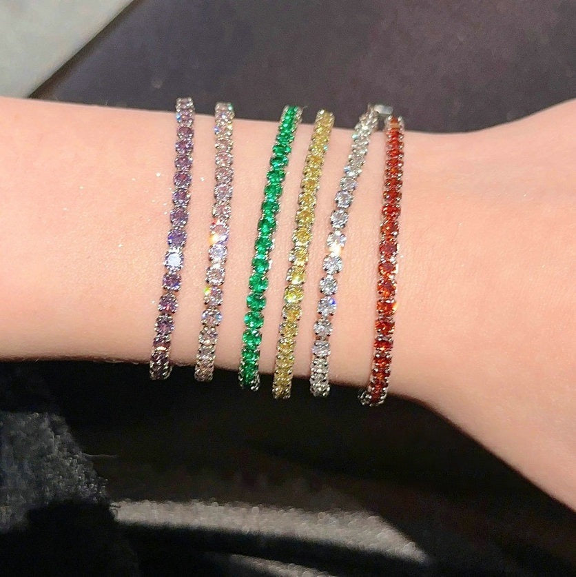 Tourmaline abacus rainbow gemstone bracelet, rich heiress plated 18K gold pomegranate red zircon bracelet, layered and worn