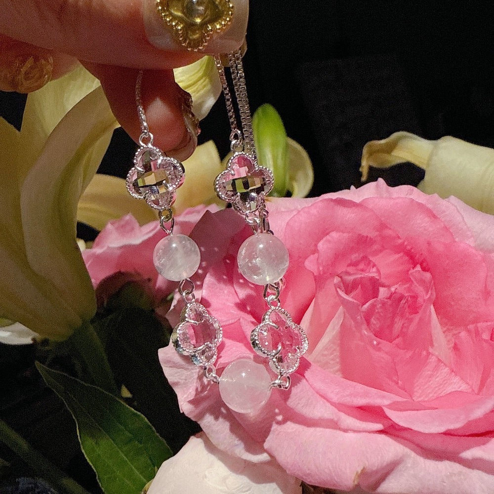 Dali Retro Camellia Gemstone Earrings, Light Luxury, High Grade Floral Beimu Zircon Bracelet Set