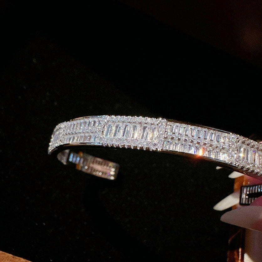 Brilliant letter gemstone bracelet plated with 18K gold, zircon bamboo shaped sparkling diamond bracelet with adjustable opening