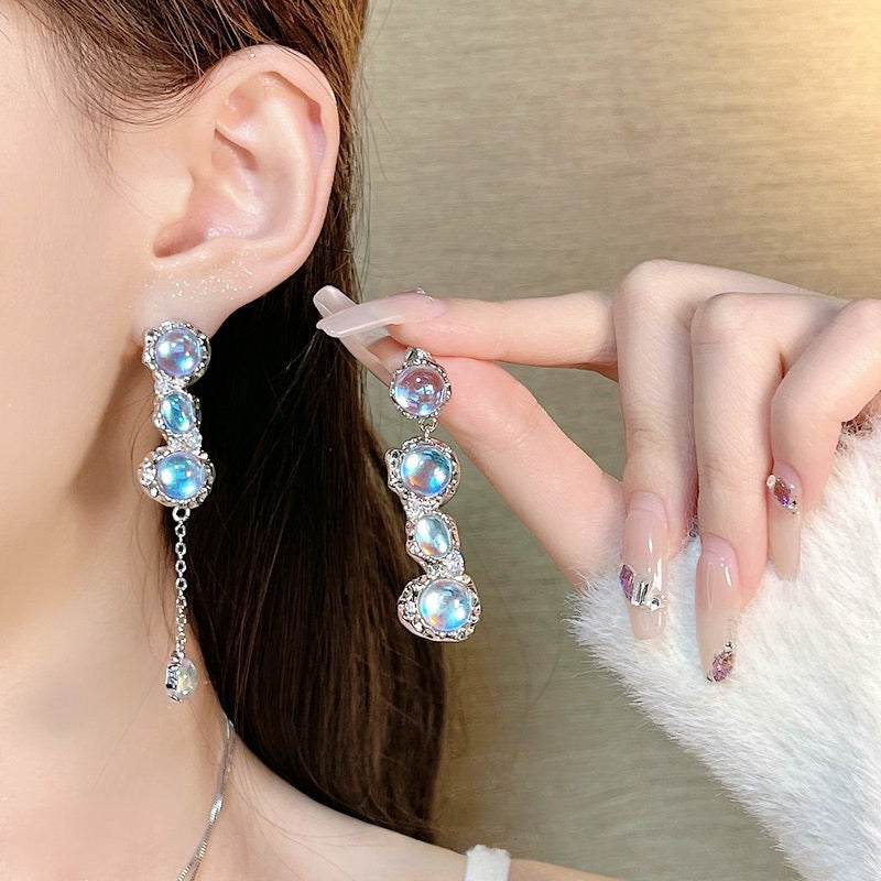 Lake Light Water Shadow Moonlight Stone Necklace Designer Plated 18K Gold Melted Grape Zircon Bracelet Glass Bead Earrings