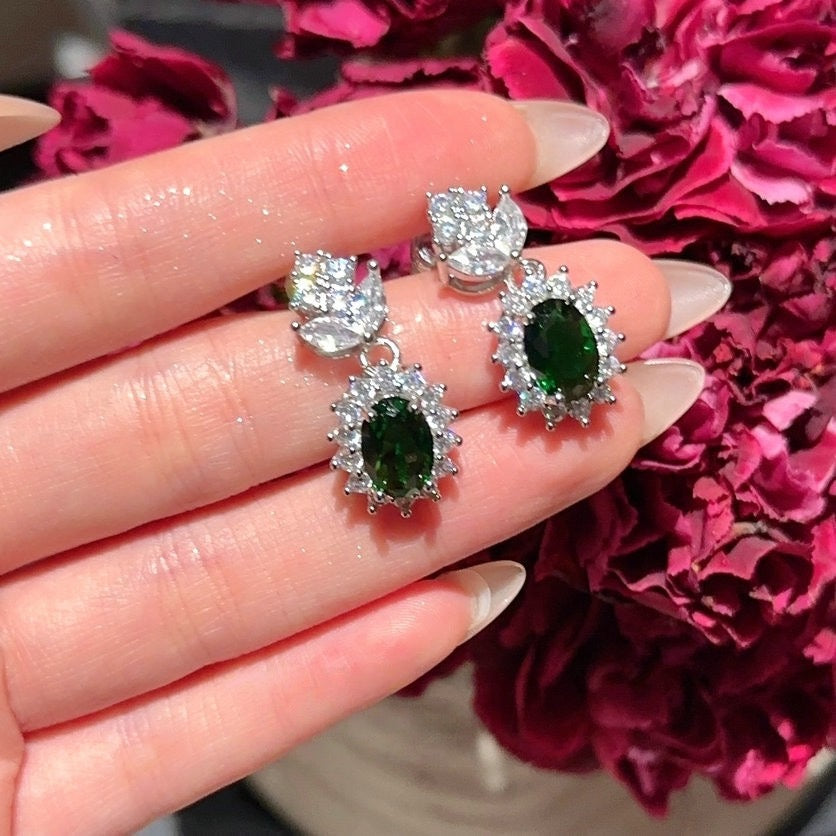 Mojito Green Water Drop Gemstone Necklace Rich Lady's Happiness Plated 18K Gold Emeralds Wheat Ears Zircon Ring