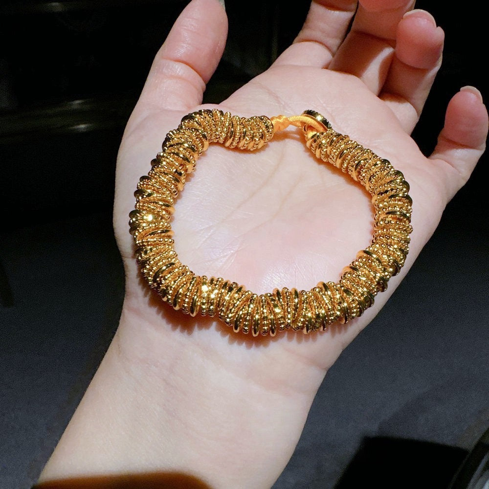 Ancient gold filigree carved rose window pendant necklace, new Chinese style wealthy woman hammer gourd compass necklace