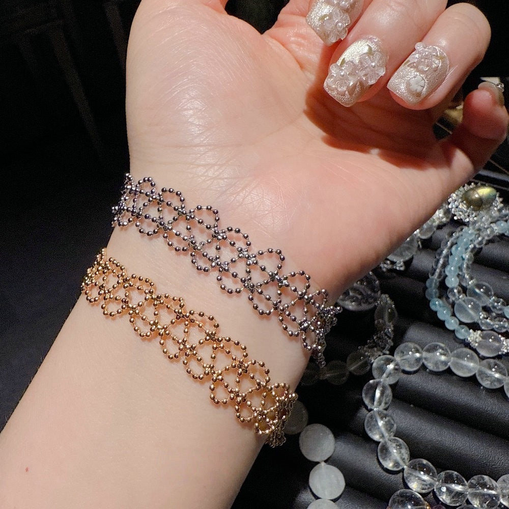 Vintage court lace gold wood ear bracelet with Italian craftsmanship, high-end feel, satin lace bracelet