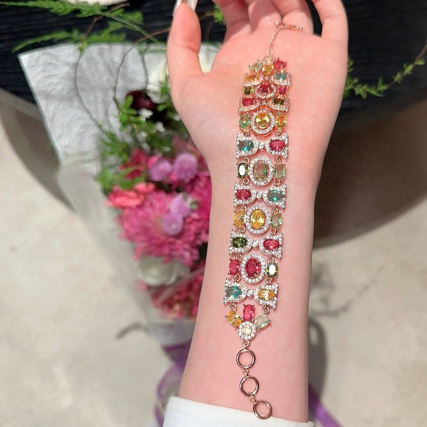 Austrian Palace Rainbow Gem Bracelet Fantasy Bubble Plated 18K Gold Margarita Color Treasure Zircon Ring