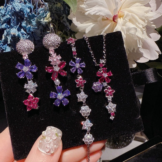 Midsummer Night's Dream Purple Flower Gemstone Necklace Light Luxury Premium Iris Purple Flower Zircon Bracelet
