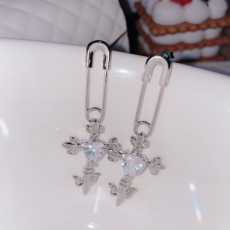 Sparkling Flowing Light Cross Gemstone Earrings Plated with 18K Gold Multi faceted Pendant, Tassel Colored Treasure Zircon Sparkling Diamond Earrings