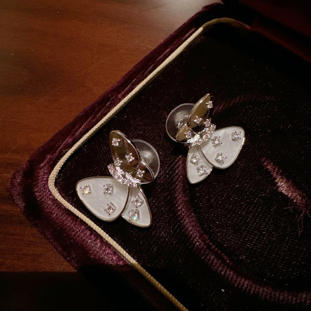 Fish Girl Colorful Beimu Butterfly Gem Earrings Rich heiress plated with 18K gold Water Drop Butterfly Zircon Long Earrings